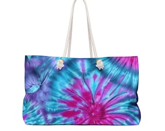 Tie Dye Weekender Tote Bag | Large Travel Bag | Beach Bag | Boho Style | Carry On Bag