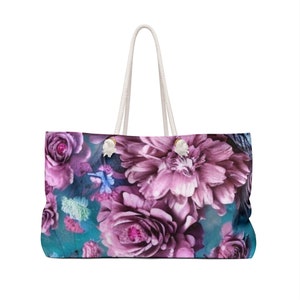 Floral Weekender Tote Bag | Large Travel Bag | Women&#39;s Overnight Bag | Flower Print Carry-On | Floral Travel Luggage