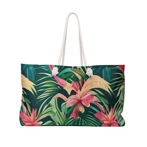 Floral Weekender Tote Bag | Large Travel Bag | Women&#39;s Overnight Bag | Flower Print Carry-On | Floral Travel Luggage
