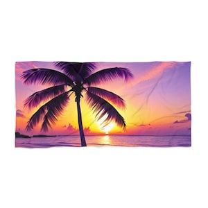 Tropical Sunrise Beach Towel | Minimalist Polyester and Cotton Fabric Beach Towels For Beach Décor | Washable Beach Towels