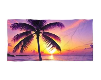 Tropical Sunrise Beach Towel | Minimalist Polyester and Cotton Fabric Beach Towels For Beach Décor | Washable Beach Towels