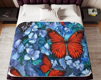 Floral Butterflies | Sherpa Blanket | Two Colors | Cuddle Blanket | Bedroom Decor | Home Decor | Living Space Designs