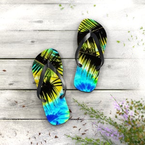 Tropical Palm Tree Flip Flops | Beach Sandals | Vacation Footwear | Summer Shoes | Palm Leaf Print