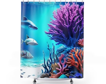 Tenda da doccia con scena oceanica/Decorazioni per il bagno in spiaggia/Tema costiero/Tenda da bagno nautica/Regalo per gli amanti del mare