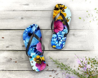 Tropical Floral Style Flip Flops | Beach Sandals | Vacation Footwear | Summer Shoes