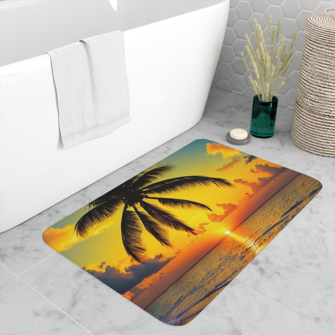 Tropical Beach Bath Mat Palm Leaves Design Coastal - Etsy