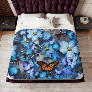 Floral Butterfly Blanket | Sherpa Blanket | Two Colors | Cuddle Blanket | For Bedroom & Home Décor | Living Space Designs