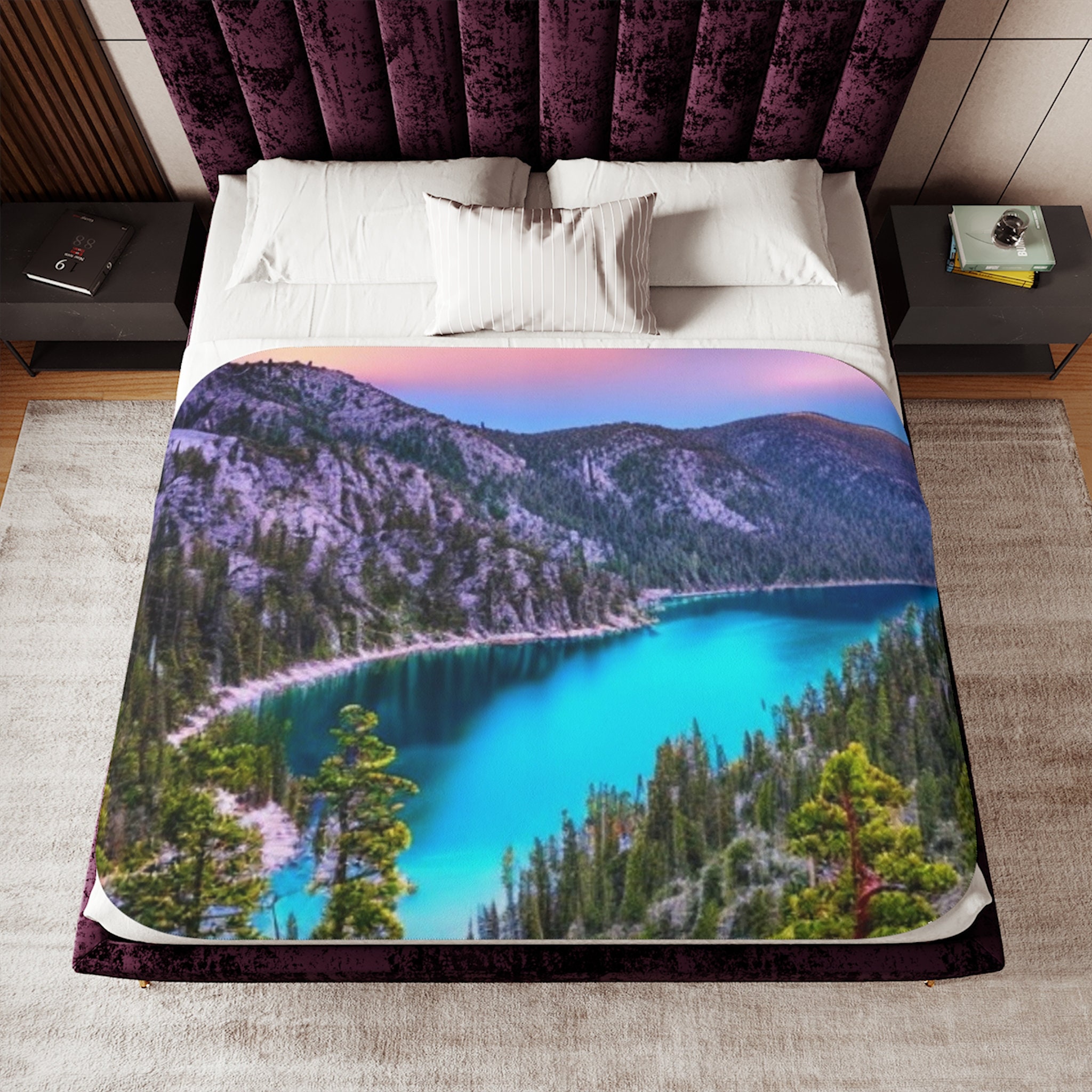 Emerald Bay Lake Tahoe Blanket | Sherpa Blanket | Two Colors | Cuddle Blanket | For Bedroom & Home Décor | Living Space Designs