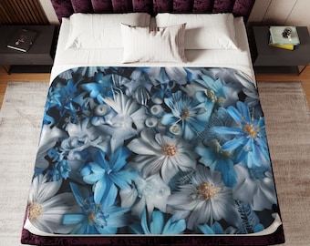 Floral Blanket | Sherpa Blanket | Two Colors | Cuddle Blanket | Bedroom Decor | Home Decor | Living Space Designs