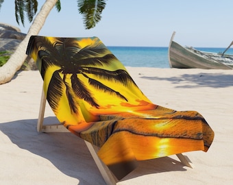 Tropical Sunrise Beach Towel | Minimalist Polyester and Cotton Fabric Beach Towels For Beach Décor | Washable Beach Towels
