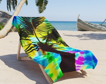 Palm Tree Tie Dye Beach Towel | Minimalist Polyester and Cotton Fabric Beach Towels For Beach Décor | Washable Beach Towels