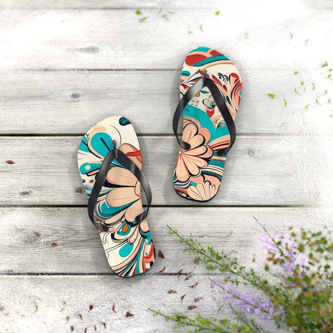 Tropical Floral Style Flip Flops | Beach Sandals | Vacation Footwear ...