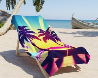 Tropical Palm Tree Beach Towel | Minimalist Polyester and Cotton Fabric Beach Towels For Beach Décor | Washable Beach Towels