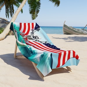 Skelton strandhandduk med amerikansk flagga | Minimalistiska strandhanddukar i polyester och bomull för stranddekor | Tvättbara strandhanddukar