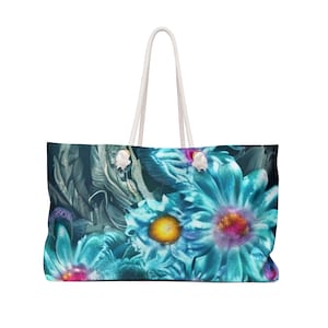Floral Weekender Tote Bag | Large Travel Bag | Women&#39;s Overnight Bag | Flower Print Carry-On | Floral Travel Luggage