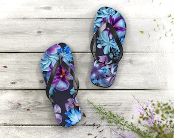 Tropical Floral Style Flip Flops | Beach Sandals | Vacation Footwear | Summer Shoes