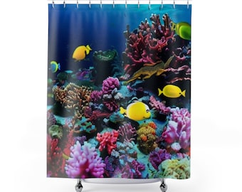 Tenda da doccia con scena oceanica/Decorazioni per il bagno in spiaggia/Tema costiero/Tenda da bagno nautica/Regalo per gli amanti del mare