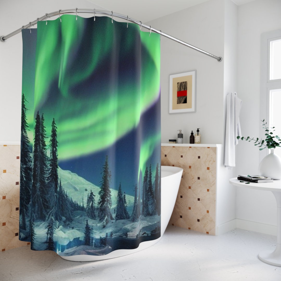 Northern Lights Shower Curtain Bathroom Decor Beach Decor Etsy
