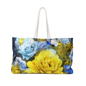 Floral Weekender Tote Bag | Large Travel Bag | Women&#39;s Overnight Bag | Flower Print Carry-On | Floral Travel Luggage