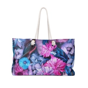 Floral Weekender Tote Bag | Large Travel Bag | Women&#39;s Overnight Bag | Flower Print Carry-On | Floral Travel Luggage