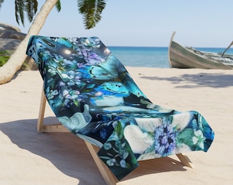 Floral Butterfly Beach Towel | Minimalist Polyester and Cotton Fabric Beach Towels For Beach Décor | Washable Beach Towels
