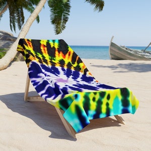 Tie Dye Beach Towel | Minimalist Polyester and Cotton Fabric Beach Towels For Beach Décor | Washable Beach Towels