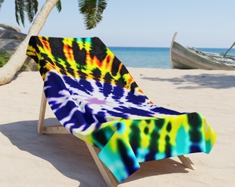 Tie Dye Beach Towel | Minimalist Polyester and Cotton Fabric Beach Towels For Beach Décor | Washable Beach Towels