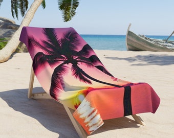 Tropical Sunrise Beach Towel | Minimalist Polyester and Cotton Fabric Beach Towels For Beach Décor | Washable Beach Towels