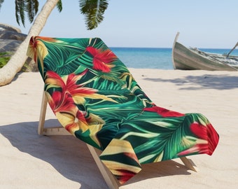Hawaiian Floral Beach Towel | Minimalist Polyester and