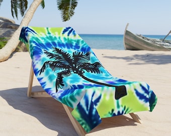 Palm Tree Tie Dye Beach Towel | Minimalist Polyester and Cotton Fabric Beach Towels For Beach Décor | Washable Beach Towels
