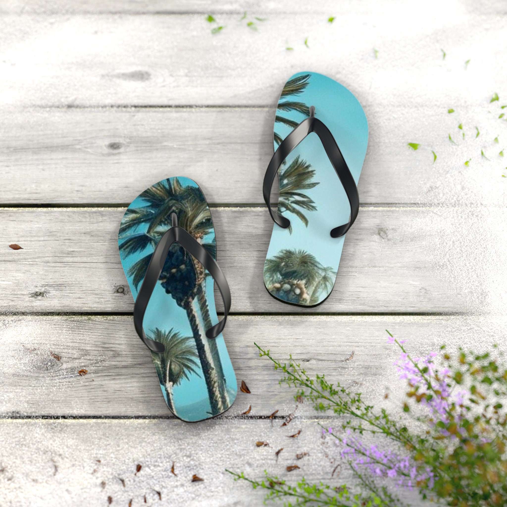 【COLOR iN ID】Palm tree suede tassel flip-flops Tropical Palm Tree Flip Flops | Beach Sandals | Vacation