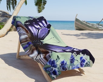 Floral Butterfly Beach Towel | Minimalist Polyester and Cotton Fabric Beach Towels For Beach Décor | Washable Beach Towels