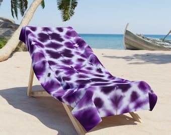 Purple Tie Dye Beach Towel | Minimalist Polyester and Cotton Fabric Beach Towels For Beach Décor | Washable Beach Towels