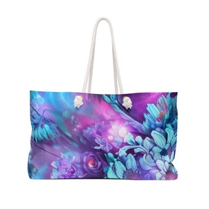 Floral Weekender Tote Bag | Large Travel Bag | Women&#39;s Overnight Bag | Flower Print Carry-On | Floral Travel Luggage