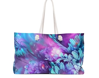 Floral Weekender Tote Bag | Large Travel Bag | Women&#39;s Overnight Bag | Flower Print Carry-On | Floral Travel Luggage