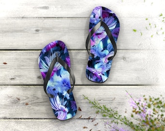 Tropical Floral Style Flip Flops | Beach Sandals | Vacation Footwear | Summer Shoes