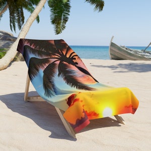 Tropical Sunrise Beach Towel | Minimalist Polyester and Cotton Fabric Beach Towels For Beach Décor | Washable Beach Towels