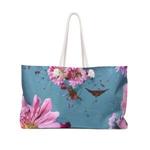 Floral Weekender Tote Bag | Large Travel Bag | Women&#39;s Overnight Bag | Flower Print Carry-On | Floral Travel Luggage