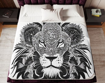 Tribal Lion Blanket | Sherpa Blanket | Two Colors | Cuddle Blanket | For Bedroom & Home Décor | Living Space Designs