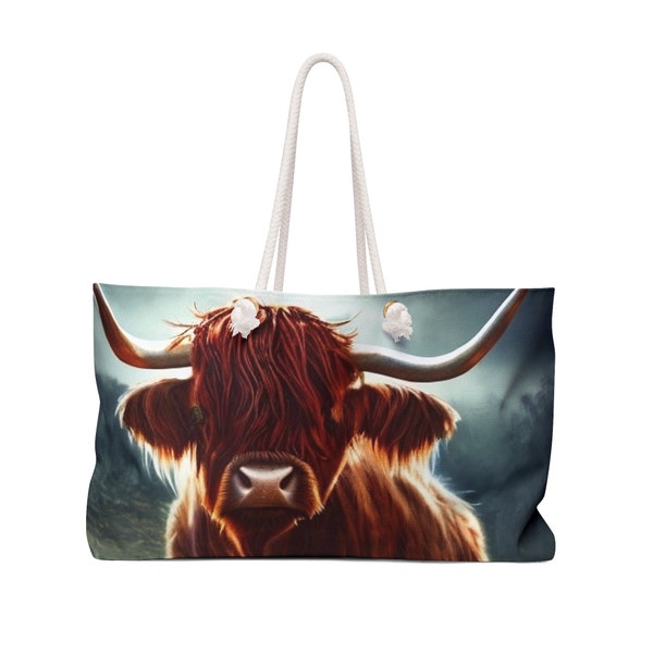 Highlander Cow Weekender Bag | Large Travel Bag | Women's Overnight Bag | Animal Print Carry-On | Animal Print Travel Luggage