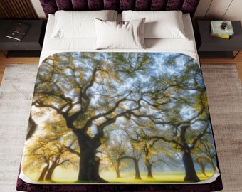 Beautiful Oak Tree Blanket | Sherpa Blanket | Two Colors | Cuddle Blanket | Bedroom Decor | Home Decor | Living Space Designs