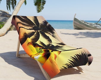 Tropical Sunrise Beach Towel | Minimalist Polyester and Cotton Fabric Beach Towels For Beach Décor | Washable Beach Towels