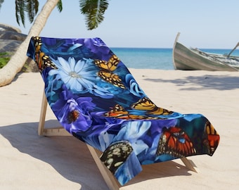 Floral Butterfly Beach Towel | Polyester Cotton Blend