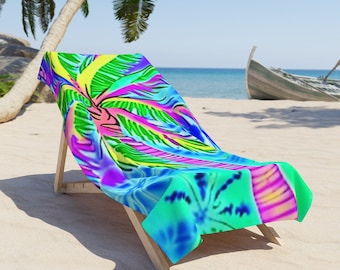 Palm Tree Tie Dye Beach Towel | Minimalist Polyester and Cotton Fabric Beach Towels For Beach Décor | Washable Beach Towels