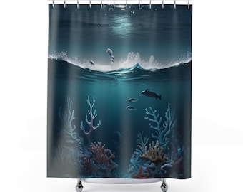 Tenda da doccia con scena oceanica/Decorazioni per il bagno in spiaggia/Tema costiero/Tenda da bagno nautica/Regalo per gli amanti del mare