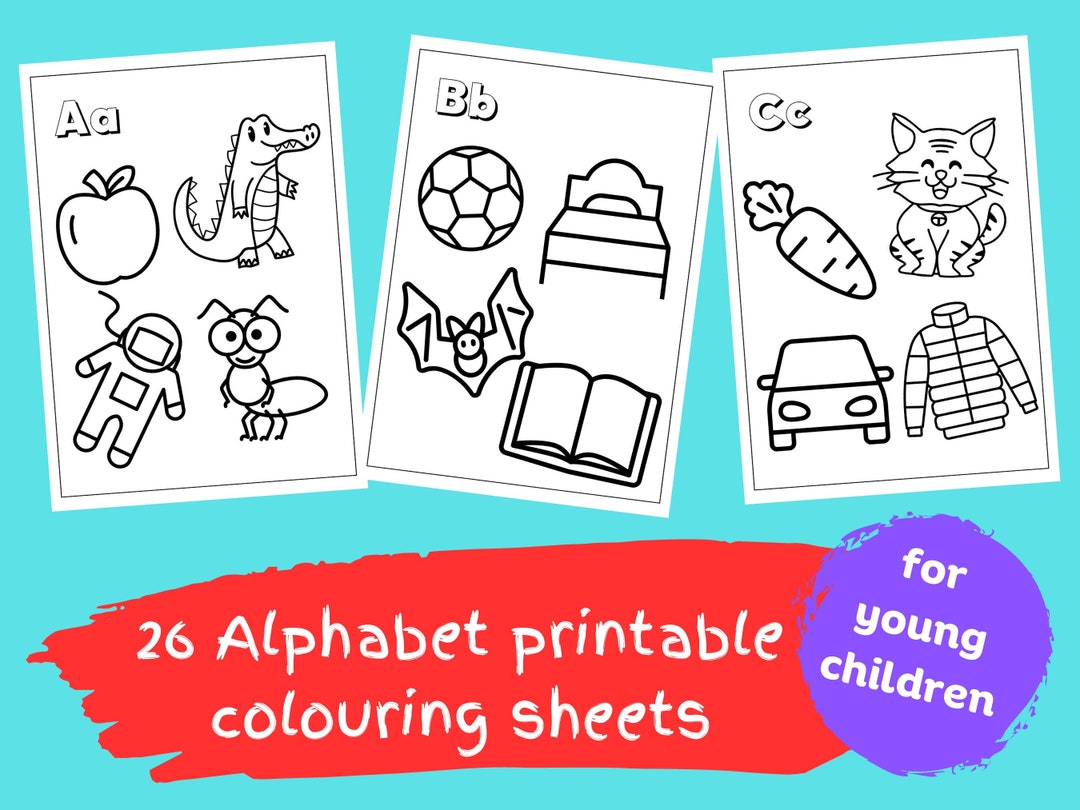 26 A4 Alphabet Digital Printable Colouring Coloring Sheets for Kids