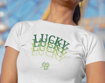 Baby Tee Lucky Lucky Baby Tee crop top Shamrock Baby Tee Ireland Unhinged Baby Tee Y2K Baby Tee aesthetic Irish Boys Crop Top Trendy tshirt