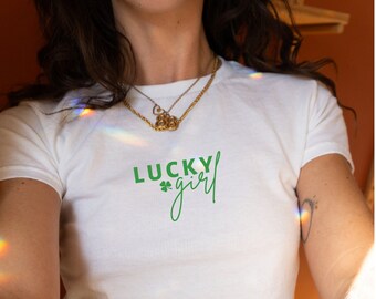 Lucky Baby Tee, Cute Shamrock Baby Tee, St Patrick's Day T Shirt,St Paddy Day Tee, Y2K Crop Top, Summer Top, Irish Girl, Baby Tee for Women