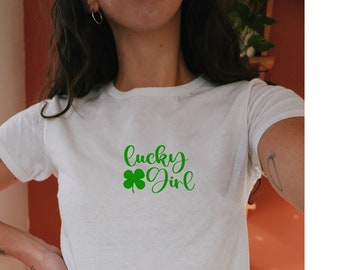 Lucky Girl Baby T-Shirt, St Patrick's, St Patricks Day Familien Shirt, Shamrock Geschenk für St Patricks Day, Clover Lucky Shirt Irish Boys Crop Top