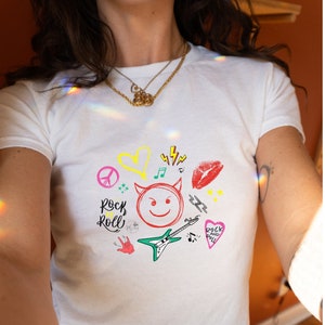 Y2K 90s baby tee, coquette baby tee, , 90s Baby Tee, 2000s clothing, Punk Baby Tee crop top, Grundge y2k, rock and roll, 2K Baby tee-shirt